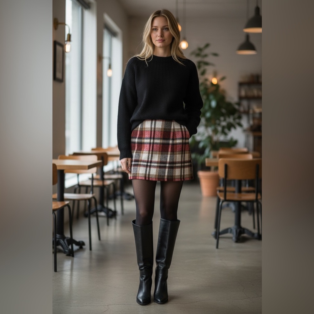 Plaid Wool Mini Skirt XL Tartan Check A-Line Skirt Fully Lined - Picture 15 of 15